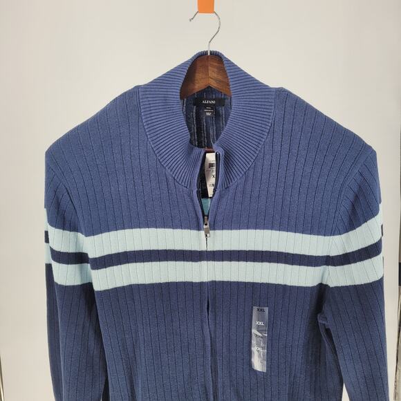 NWT Alfani Mens Blue Stripe Full-Zip Cardigan Sweater 2XL Preppy Modern Casual - Picture 6 of 10